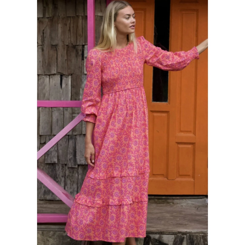 Pink City Prints Peach Carnation Isabel Dress Size Xs